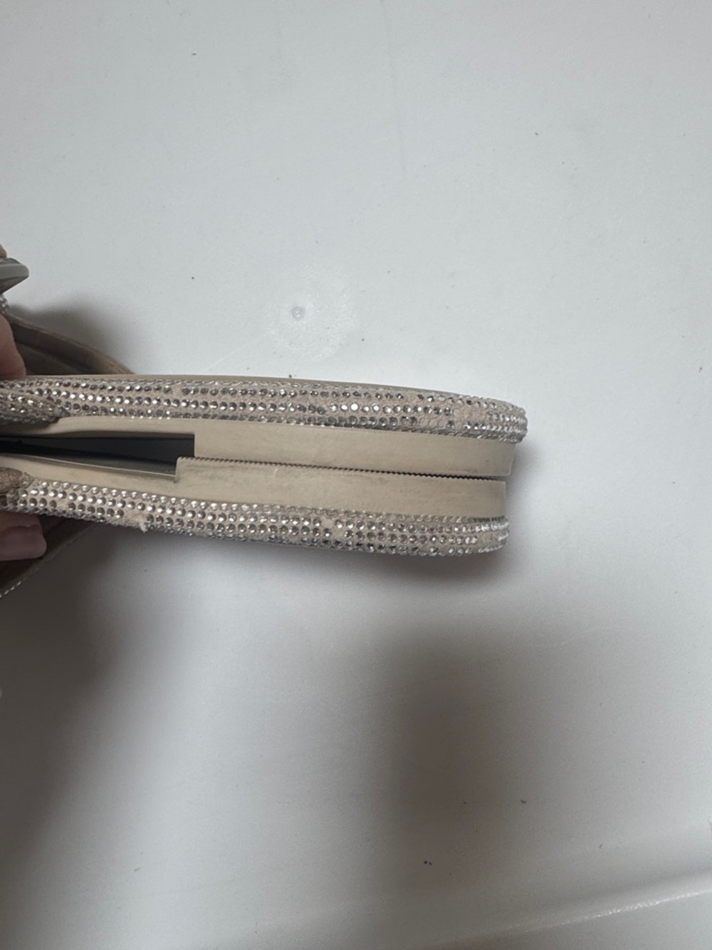 Tory Burch Miller Pavé Knotted Thong Sandals Stone Grey Size 8 - Picture 8 of 9
